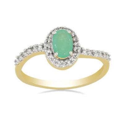 BUY 14K GOLD REAL EMERALD GEMSTONE WITH WHITE DIAMOND HALO RING